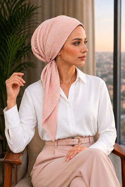 Aişe tesettür Powder Cordone Fabric Lycra Scarf Bonnet