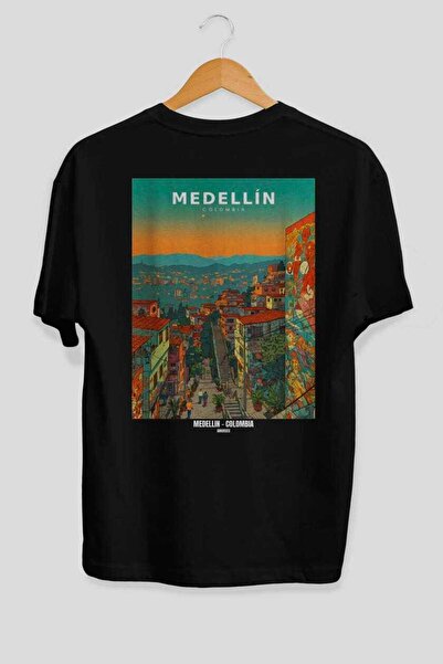 Ankhises Medellin Colombia Black Oversize Country City Back Printed Unisex T-...