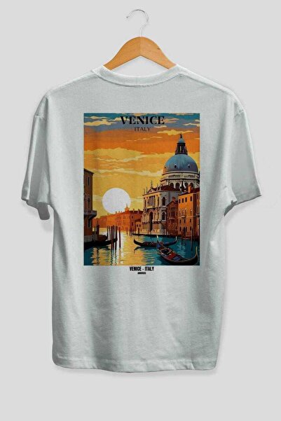 Ankhises Venice Italy 2 White Oversize Country City Back Printed Unisex T-Shi...