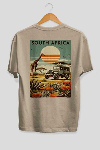Ankhises South Africa Beige Oversize Country City Back Printed Unisex T-Shirt...