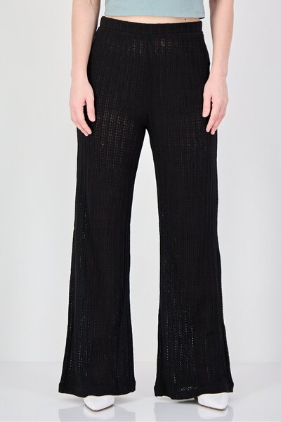 vivere Women Regular Fit Crochet Palazzo Pants, Black