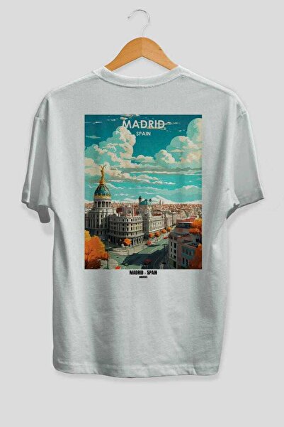Ankhises Madrid Spania Tricou unisex cu imprimeu pe spate, alb, supradimensio...