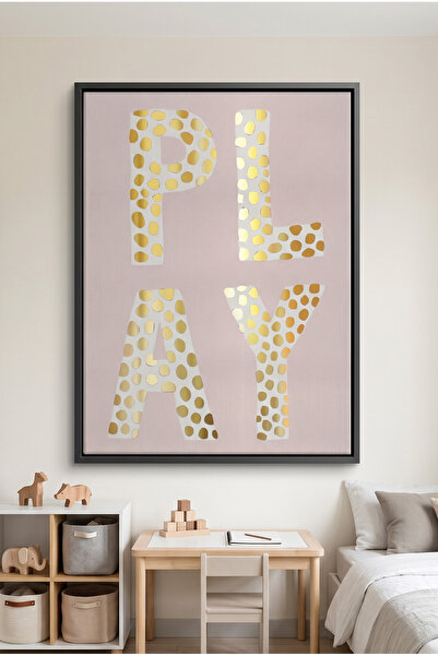 Jasmine Art PLAY Word Kids Wall Art | Portrait Framed Canvas Print with Gold ...