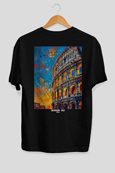 Ankhises Colosseum Italy 4 Black Oversize Country City Back Printed Unisex T-...