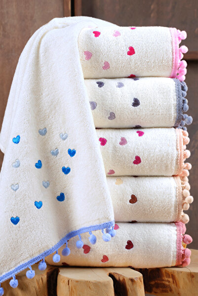 Empressco Heart Embroidered 6-Piece Hand and Face Towel Set, Stylish and Prac...