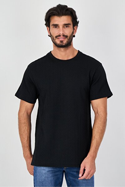 Bruno Milano Men Crew Neck Short Sleeve Textured T-Shirt, Black