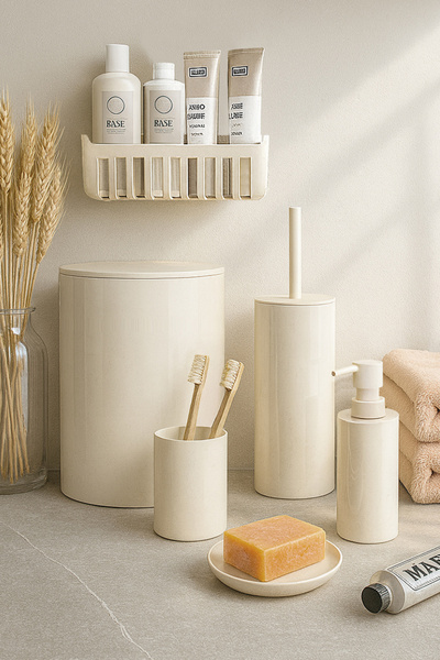 Empressco Stylish Beige Bathroom Set and Adhesive Shelf for a Refreshing Space