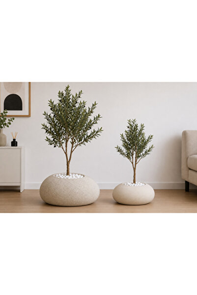 BetonEvim kaya saksı 70 ve 50 cm set taş dokulu