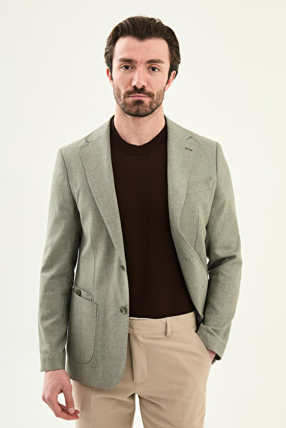 Mcr Gray Slim Fit Wide Mono Collar Pocket Men's Jacket Green - 41491.26Y