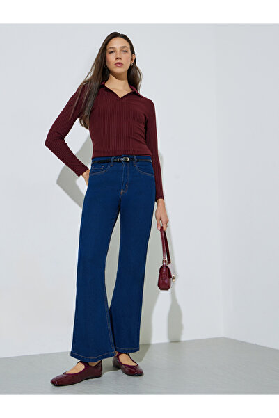 Styli Dark Blue Fit And Flare Stretch Flared Jeans