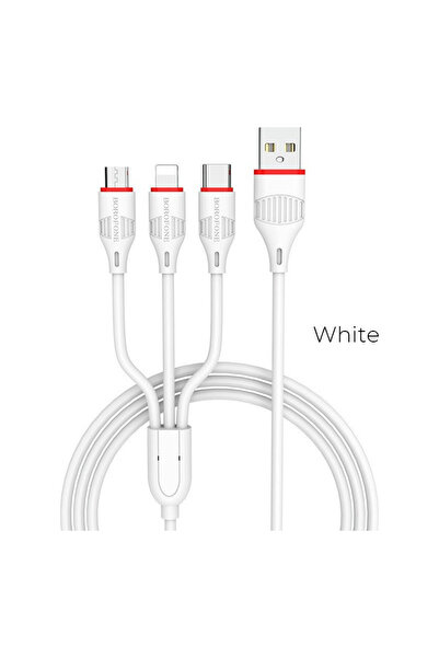 Borofone Κανονικό καλώδιο USB σε Lightning / Type-C / micro USB Λευκό 1μ (BX1...