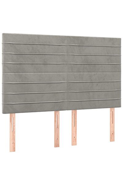 vidaxl Tăblie de pat gri deschis 144x5x118/128 cm catifea