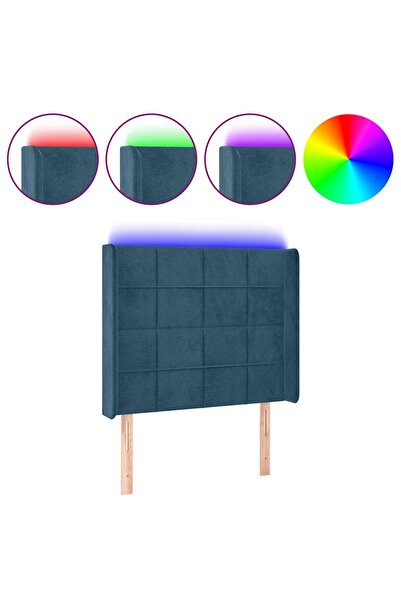 vidaxl Tăblie de pat cu LED, albastru închis, 83x16x118/128cm, catifea