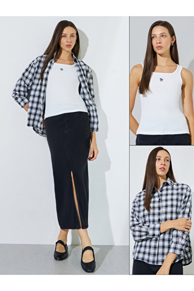 Styli Pack Of 2 - Checked Long Sleeve Shirt And Tank Set