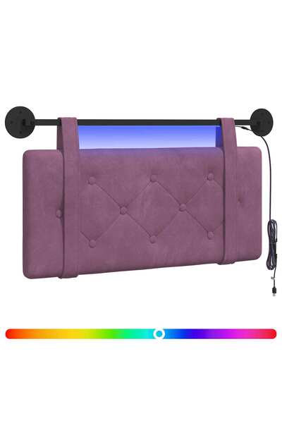 vidaxl Tăblie de pat suspendată Cu lumină LED Violet Catifea
