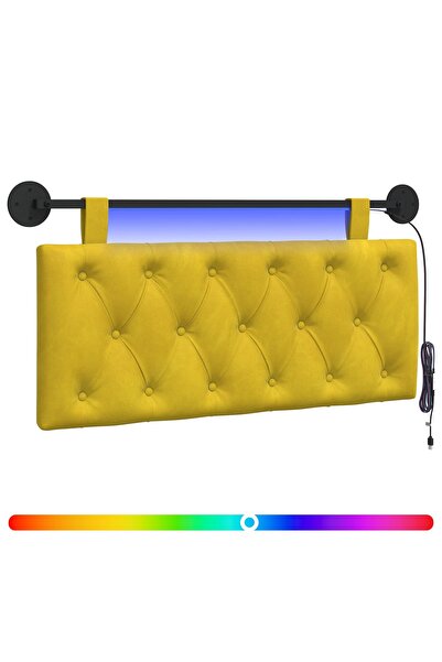 vidaxl Tăblie de pat suspendată Cu lumină LED Galben Catifea