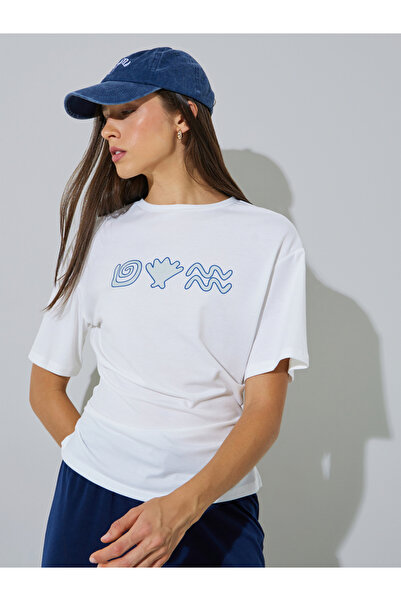 Styli White Graphic Print Cinch Waist T-Shirt
