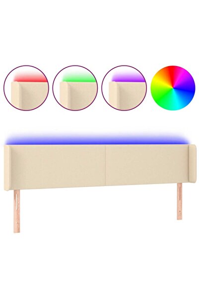 vidaxl Tăblie de pat cu LED, crem, 183x16x78/88 cm, textil