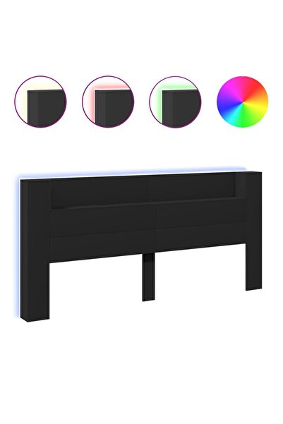 vidaxl Tăblie cu dulap și LED, negru, 220x16,5x103,5 cm