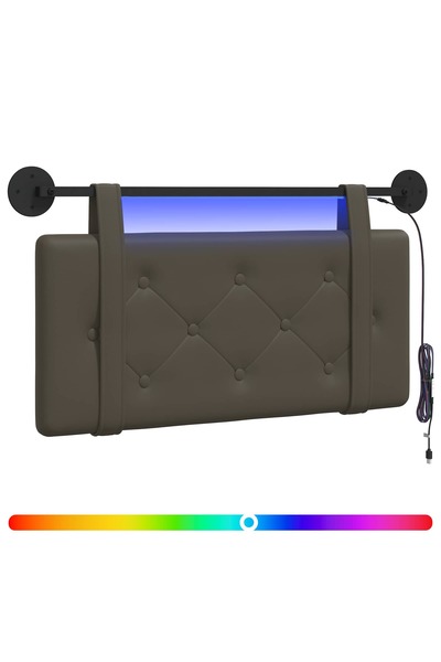 vidaxl Tăblie de pat suspendată Cu lumină LED Gri Piele artificială