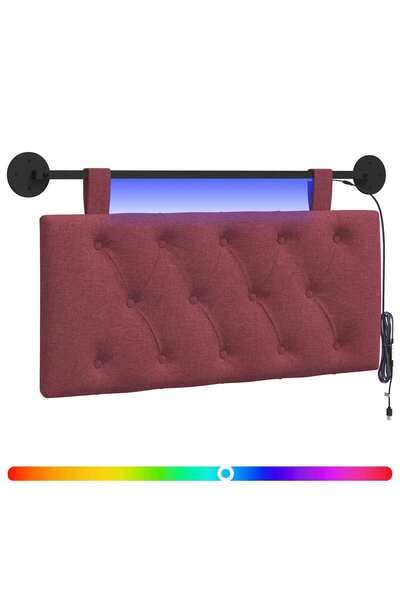 vidaxl Tăblie de pat suspendată Cu lumină LED Roșu Vin Țesătură