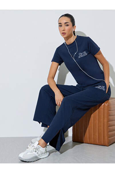 Styli Navy Blue Embroidered T-Shirt and Joggers Co-ord Set