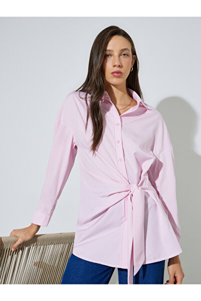 Styli Pink Longline Tie-Front Relaxed Fit Shirt