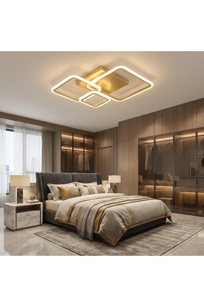 LD Lustră LED Inteligentă G3816 GD Auriu – 48W, Design Pătrate Intersectate, ...