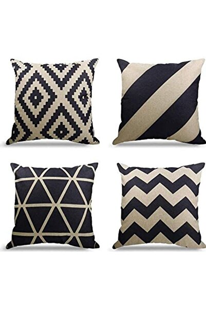 Arabest 4-Piece Decorative Geometric Design Sofa Pillow Set,Cotton,Black/Beig...