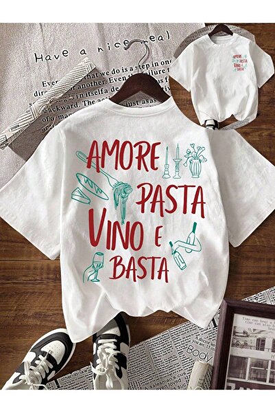 SVART WEAR Amore Pasta Vino E Basta Printed Oversize Crew Neck Summer T-Shirt