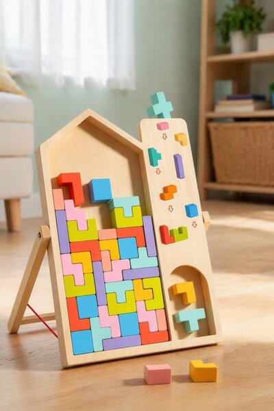 Generic 1 Set Wooden 3d Block Puzzle Brain Teaser Board Game Montessori Color...
