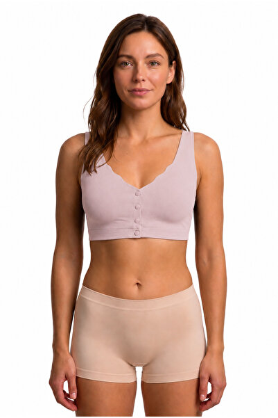 westicgiyim Women's Seamless Laser Cut Front Snap Gathered Bra with Wide Stra...