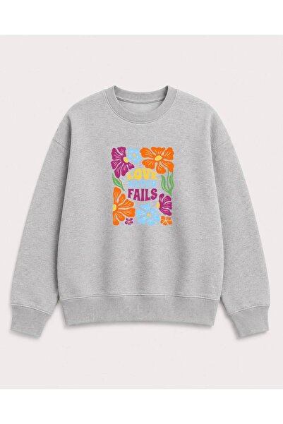Birdirbir Kız Çocuk Renkli Çiçek Baskılı Bisiklet Yaka Sweatshirt