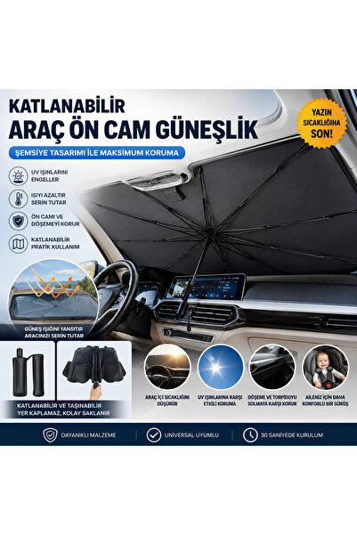 Şanlı Tuning Katlanabilir Araç Ön Cam Güneşlik Şemsiye UV Korumalı Isı Yalıtı...