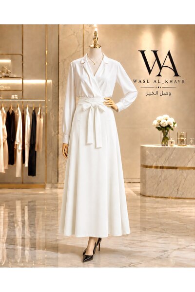 WASL ALKHAIR Women's A-Line Skirt with Tie Belt - 41cm Length