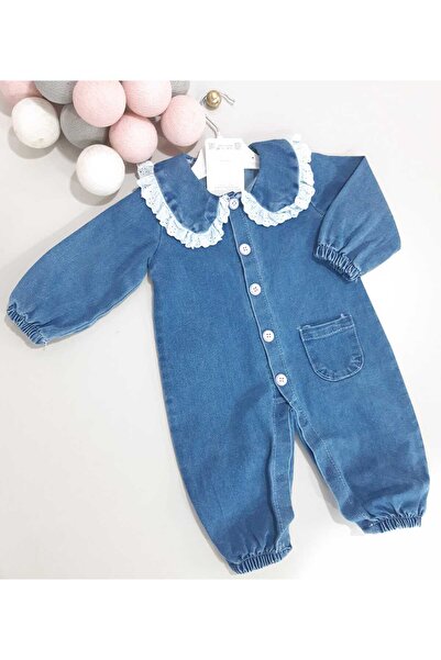 Sönmez Baby FİSTO YAKALI JEANS DÜĞMELİ KOT TULUM KIZ BEBE TAKIMI
