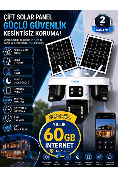 O-KAM PRO OKAM 335 PREMIUM 4G Solar Güvenlik Kamerası | SIM Kartlı | 7/24 Kay...