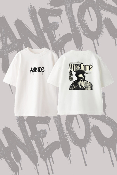 Anetos The Weeknd_77 Design Back Printed Cotton White Oversize T-Shirt