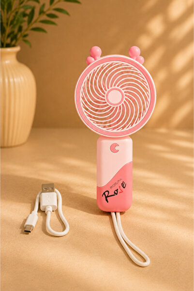 Rose Roem USB Şarjlı El Tipi Mini Vantilatör – Işıklı, Taşınabilir ve Sessiz
