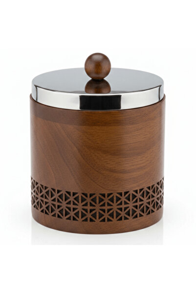 AKDC Luhpar Brown Wooden Jar with Silver Stainless Steel Lid — 12×12 cm