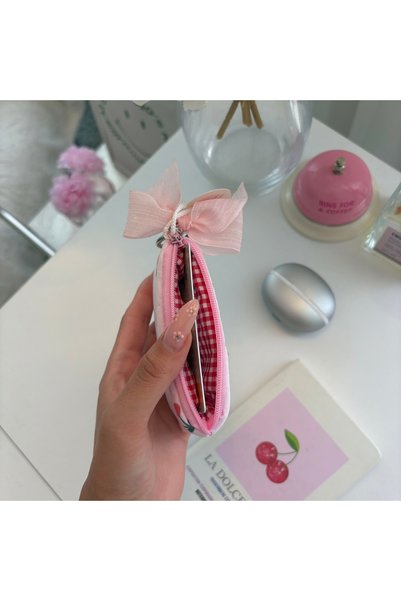 PİNKUE Cherry Mini Portofel și Breloc pentru Geantă |   Suport pentru carduri, portofel pentru monede, organizator pentru căști și brelocuri |   Roz