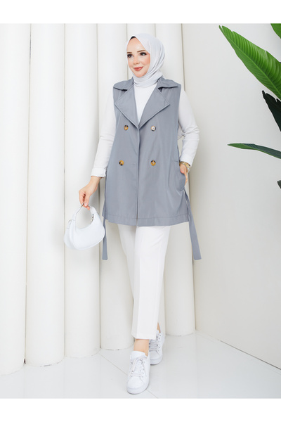 RACE FASHİON Women's Double-Breasted Belted Vest Rc3151