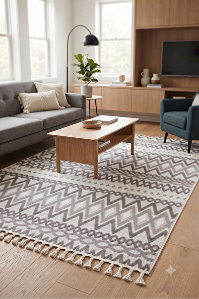 Modern Saçaklı Kilim - Gri Sisal Yolluk (Salon, Antre ve Oturma Odası İçin Uygun)