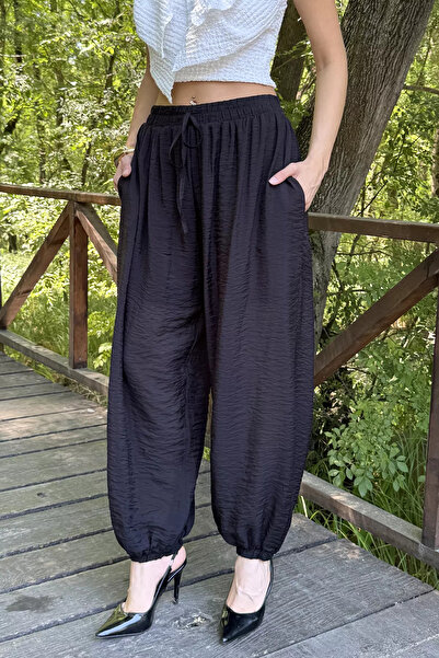 Aryena Black Women's Drawstring Shalwar Trousers