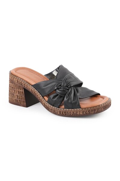 Libero Women's Heeled Slippers Genuine Leather Knotted Straw Sole Daily Comfo...
