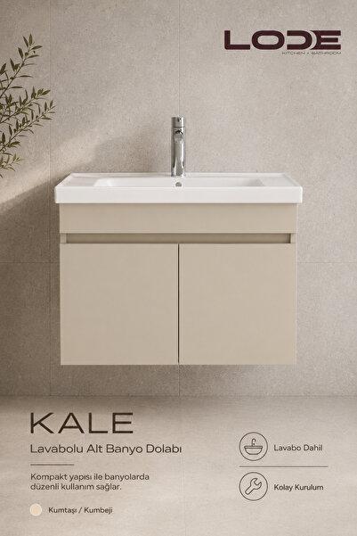 LODE Bath KALE 70Cm Demonte Lavabolu Alt Banyo Dolabı, Seramik Lavabo Dahil