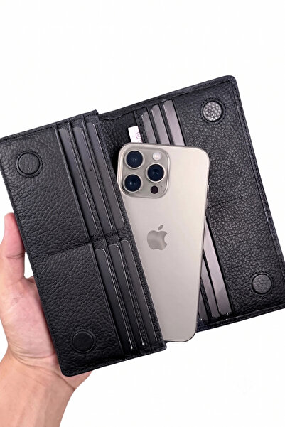 VANİLLA COLLECTİON İsim Baskılı Hakiki Deri Portföy Telefon Bölmeli Unisex Cüzdan Siyah