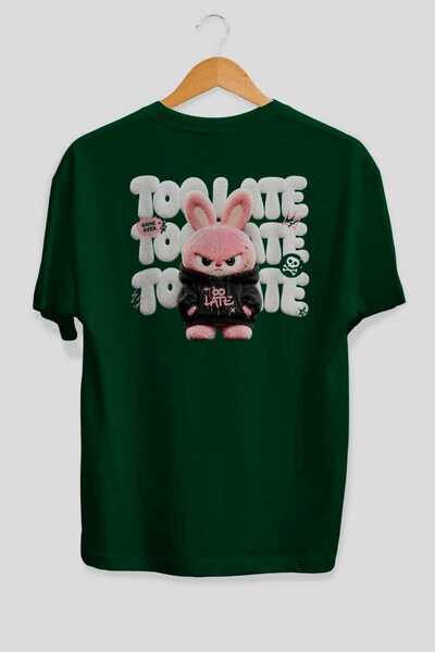 Ankhises Too Late Oversize Πράσινο T-Shirt με Στάμπα στην Πλάτη Unisex 100% Β...