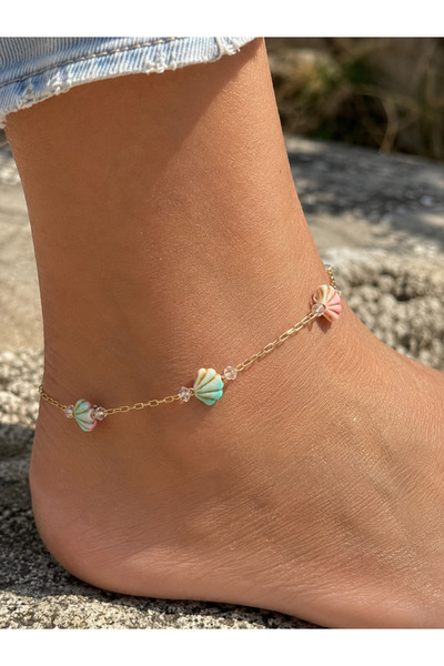 PURE BERRY Oyster Patterned Steel Gold Anklet