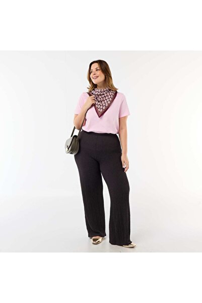 KIABI Waffle Knit Wide Leg Pants BLACK